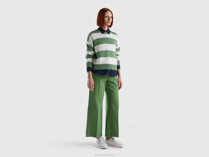 vrouwen Benetton gestreepte trui van tricotkatoen groente 4R623482
