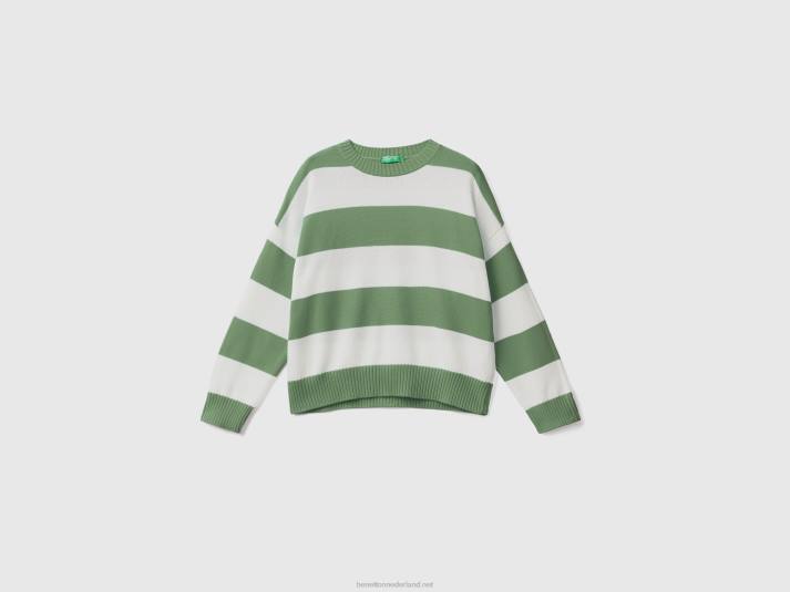 vrouwen Benetton gestreepte trui van tricotkatoen groente 4R623482