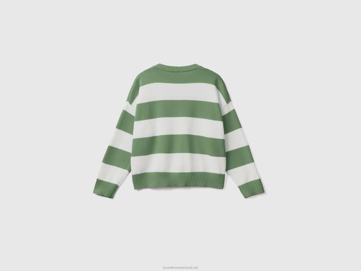 vrouwen Benetton gestreepte trui van tricotkatoen groente 4R623482