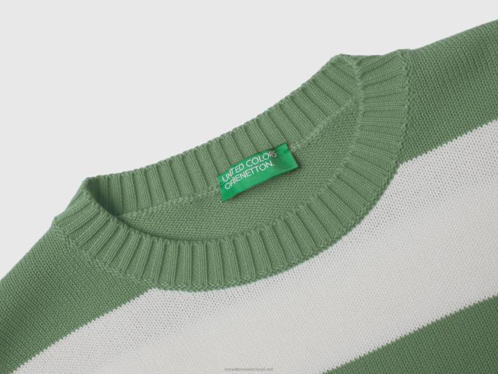 vrouwen Benetton gestreepte trui van tricotkatoen groente 4R623482