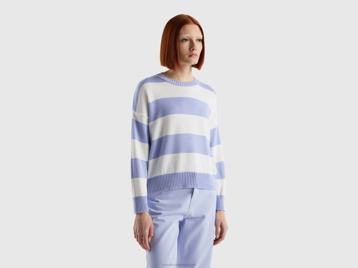 vrouwen Benetton gestreepte trui van tricotkatoen lavendel 4R623514