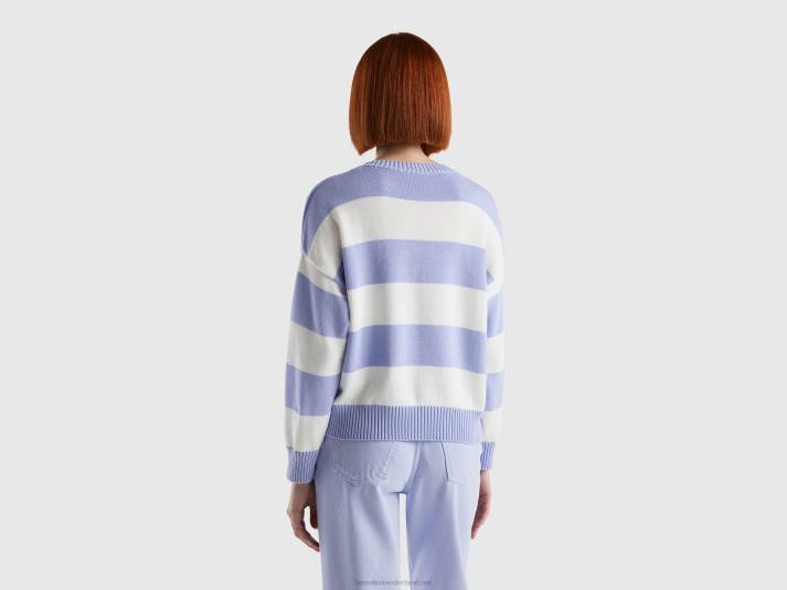 vrouwen Benetton gestreepte trui van tricotkatoen lavendel 4R623514