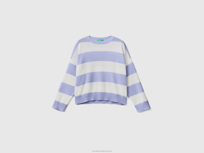 vrouwen Benetton gestreepte trui van tricotkatoen lavendel 4R623514