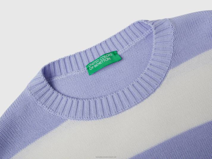 vrouwen Benetton gestreepte trui van tricotkatoen lavendel 4R623514