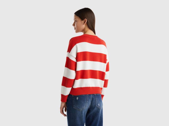vrouwen Benetton gestreepte trui van tricotkatoen rood 4R623584