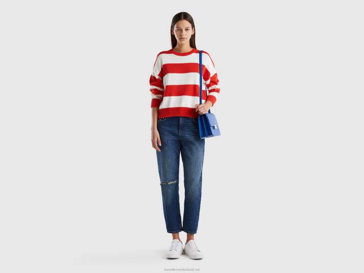 vrouwen Benetton gestreepte trui van tricotkatoen rood 4R623584