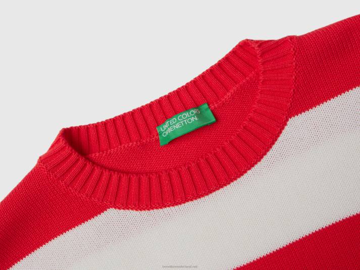 vrouwen Benetton gestreepte trui van tricotkatoen rood 4R623584