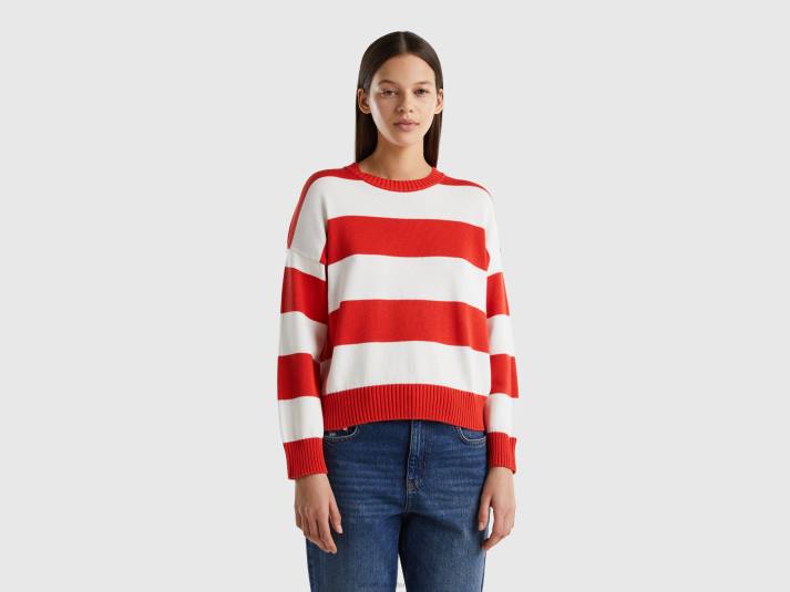 vrouwen Benetton gestreepte trui van tricotkatoen rood 4R629