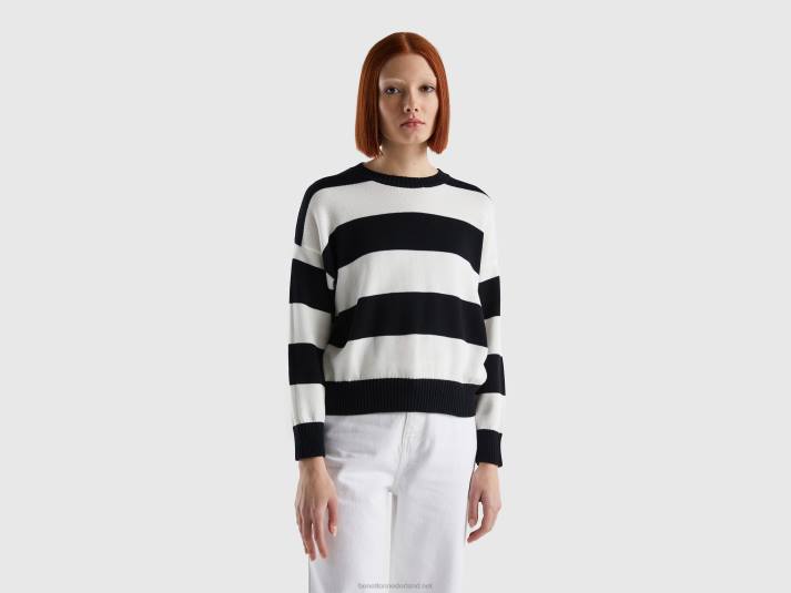 vrouwen Benetton gestreepte trui van tricotkatoen zwart 4R62107