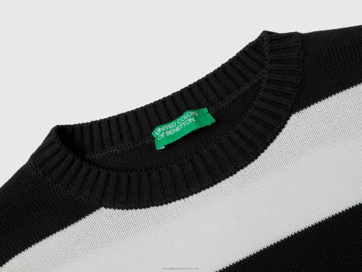 vrouwen Benetton gestreepte trui van tricotkatoen zwart 4R62107