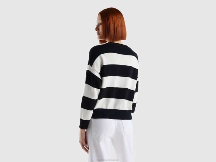 vrouwen Benetton gestreepte trui van tricotkatoen zwart 4R623481