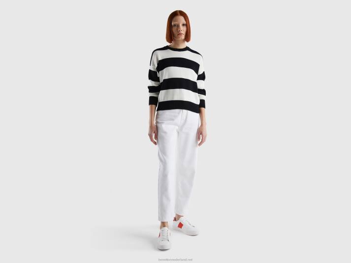 vrouwen Benetton gestreepte trui van tricotkatoen zwart 4R623481