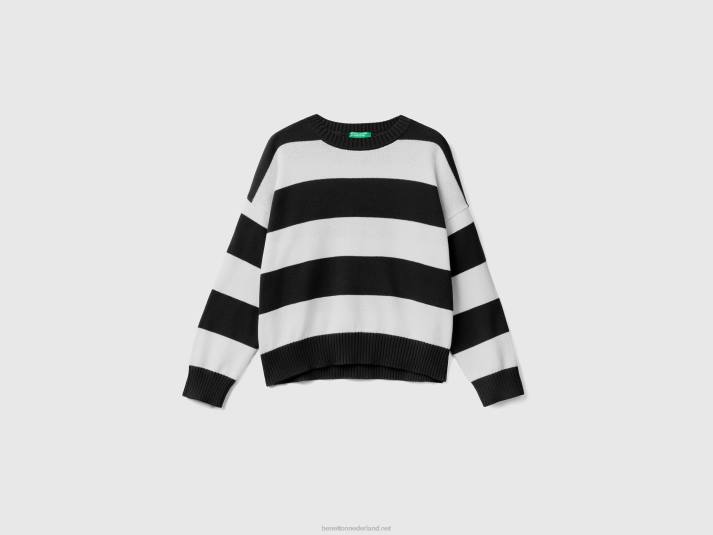 vrouwen Benetton gestreepte trui van tricotkatoen zwart 4R623481