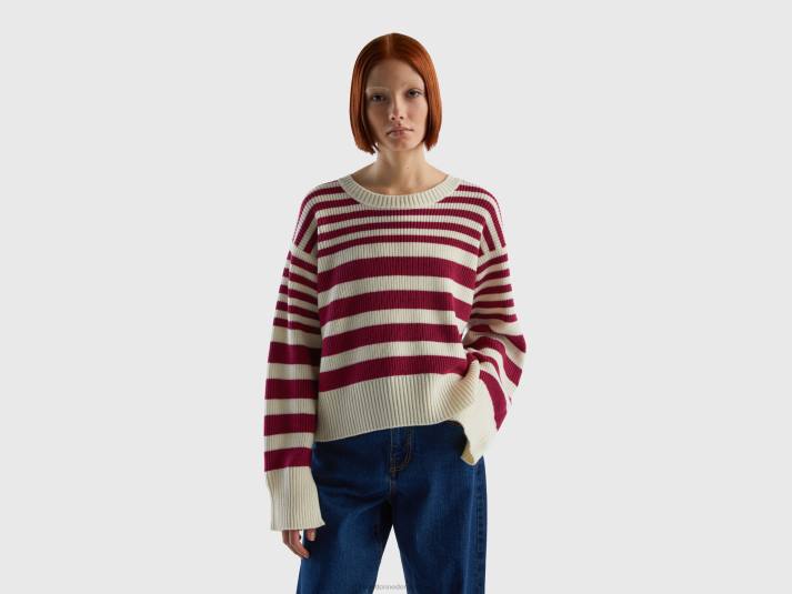 vrouwen Benetton gestreepte trui van wolmix bordeaux 4R621