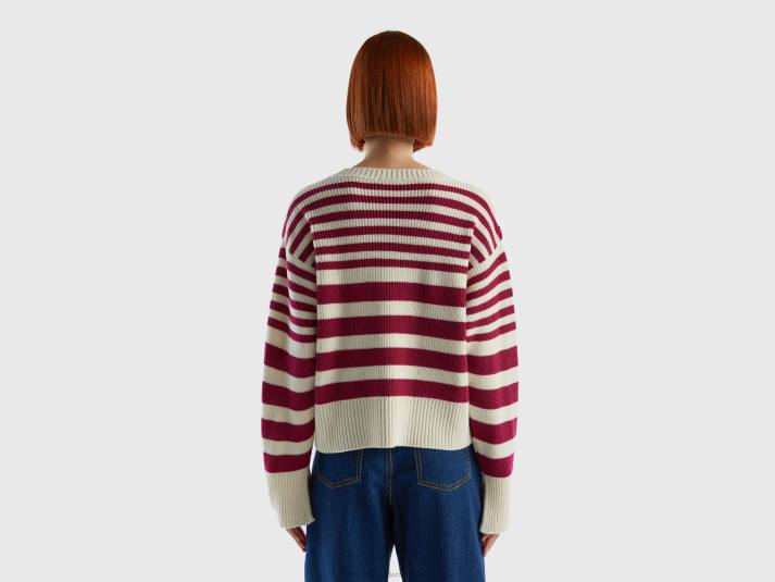 vrouwen Benetton gestreepte trui van wolmix bordeaux 4R621
