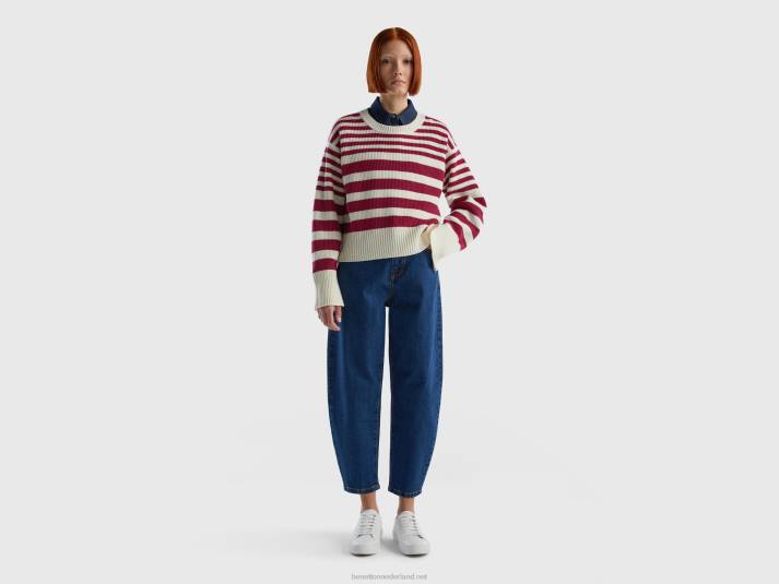 vrouwen Benetton gestreepte trui van wolmix bordeaux 4R621