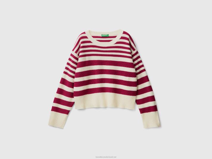 vrouwen Benetton gestreepte trui van wolmix bordeaux 4R621