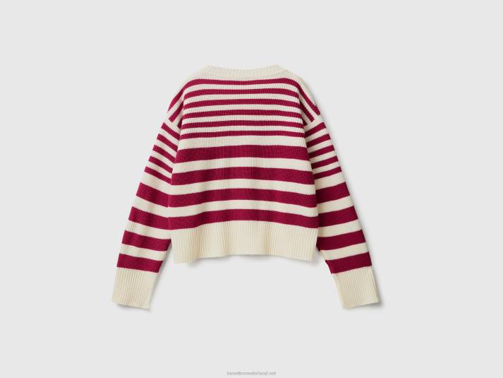 vrouwen Benetton gestreepte trui van wolmix bordeaux 4R621