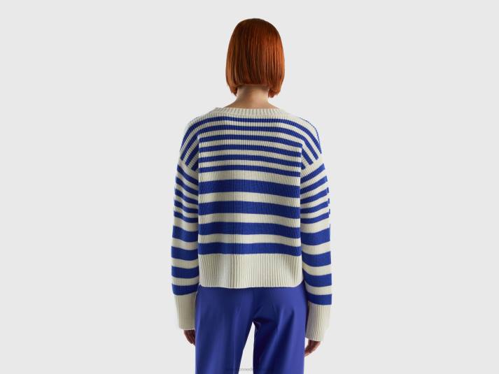 vrouwen Benetton gestreepte trui van wolmix helderblauw 4R6220