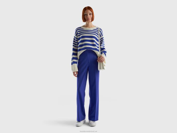 vrouwen Benetton gestreepte trui van wolmix helderblauw 4R6220