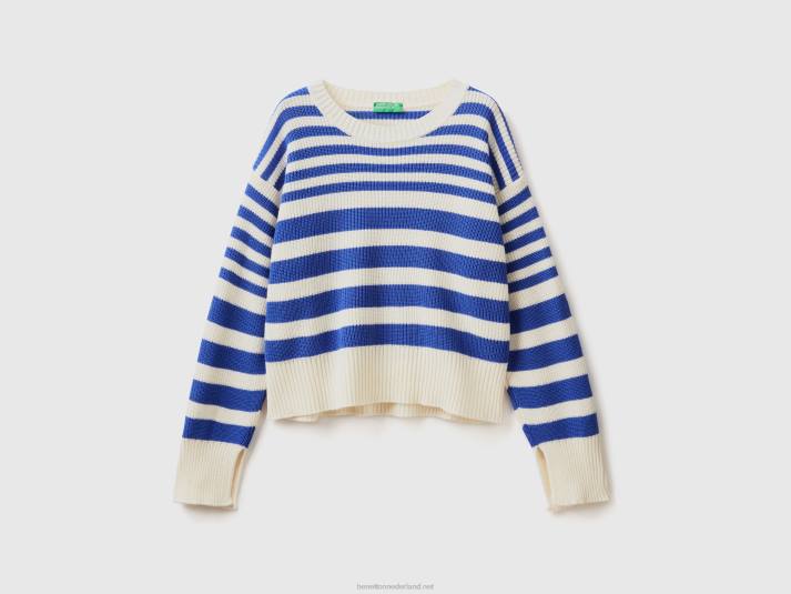 vrouwen Benetton gestreepte trui van wolmix helderblauw 4R6220