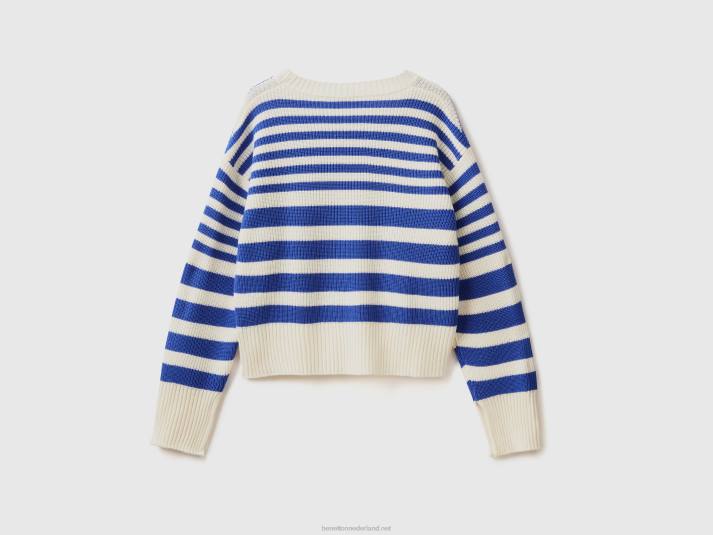 vrouwen Benetton gestreepte trui van wolmix helderblauw 4R6220