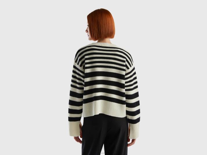 vrouwen Benetton gestreepte trui van wolmix zwart 4R623556