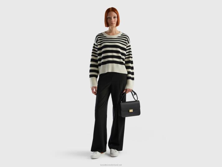 vrouwen Benetton gestreepte trui van wolmix zwart 4R623556
