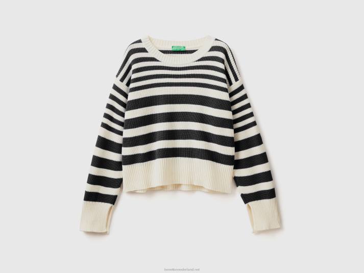 vrouwen Benetton gestreepte trui van wolmix zwart 4R623556