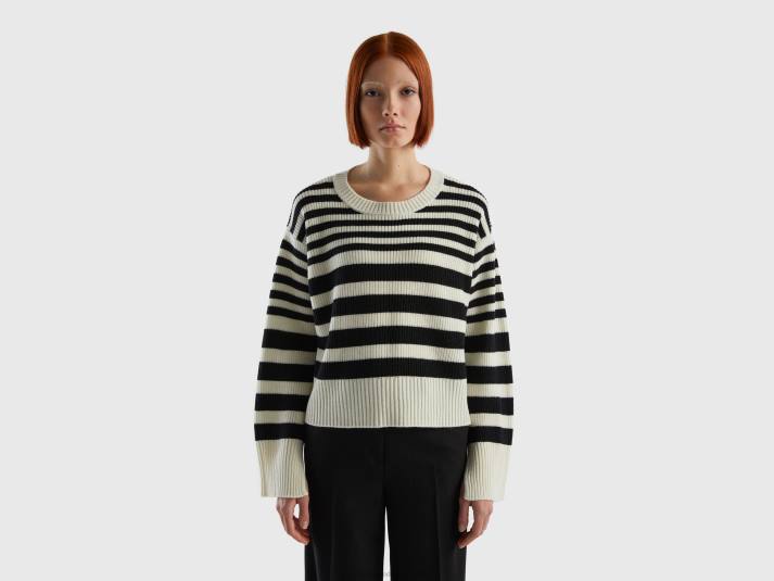 vrouwen Benetton gestreepte trui van wolmix zwart 4R6279