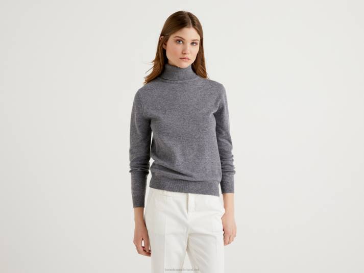 vrouwen Benetton grijze coltrui van pure merinowol grijs 4R623709