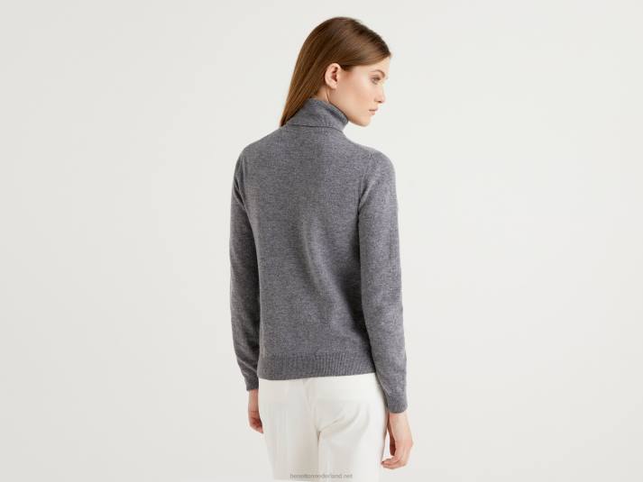 vrouwen Benetton grijze coltrui van pure merinowol grijs 4R623709