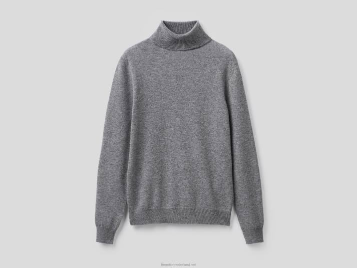 vrouwen Benetton grijze coltrui van pure merinowol grijs 4R623709