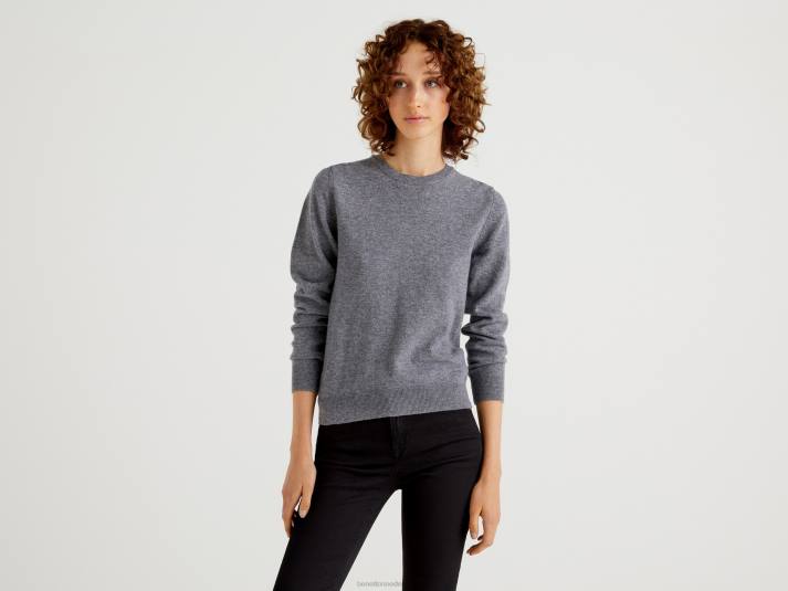 vrouwen Benetton grijze trui met ronde hals van merinowol grijs 4R62190