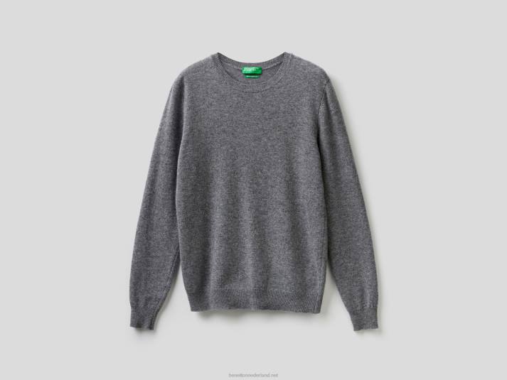 vrouwen Benetton grijze trui met ronde hals van merinowol grijs 4R62190