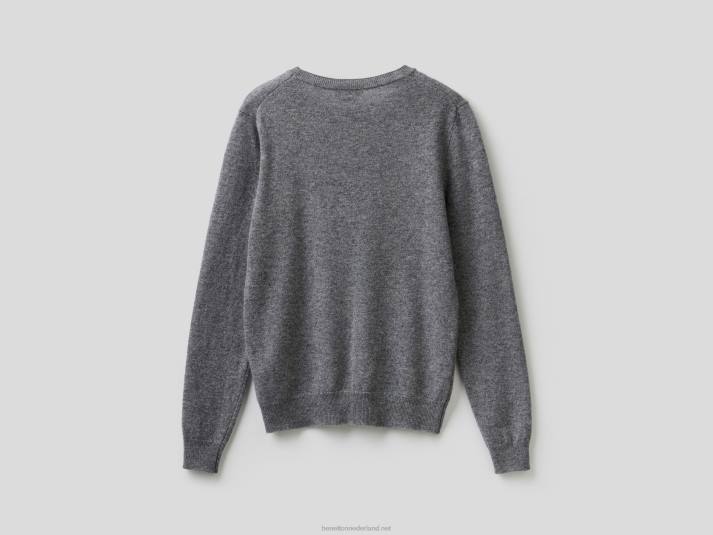 vrouwen Benetton grijze trui met ronde hals van merinowol grijs 4R62190
