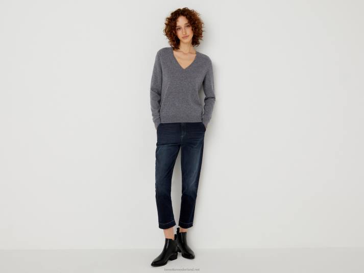 vrouwen Benetton grijze trui met v-hals van zuivere merinowol grijs 4R62221