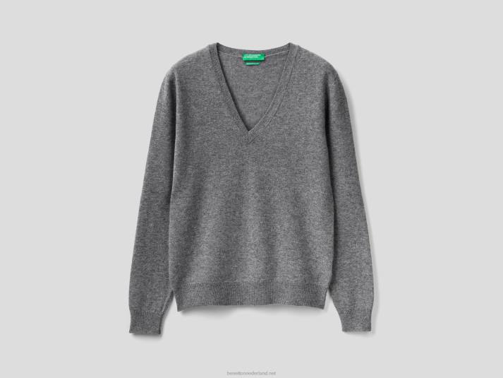 vrouwen Benetton grijze trui met v-hals van zuivere merinowol grijs 4R62221