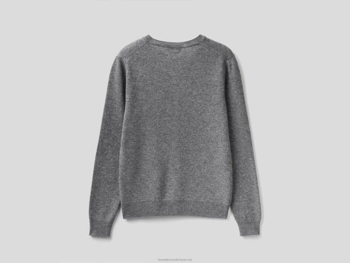 vrouwen Benetton grijze trui met v-hals van zuivere merinowol grijs 4R62221