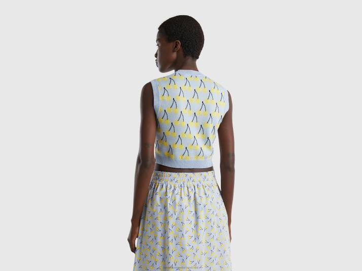 vrouwen Benetton hemelsblauw vest met kersenpatroon hemelsblauw 4R6246