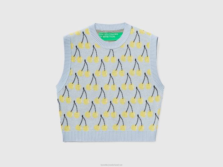 vrouwen Benetton hemelsblauw vest met kersenpatroon hemelsblauw 4R6246