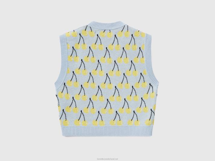 vrouwen Benetton hemelsblauw vest met kersenpatroon hemelsblauw 4R6246