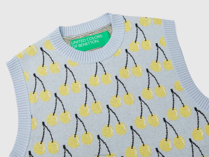 vrouwen Benetton hemelsblauw vest met kersenpatroon hemelsblauw 4R6246