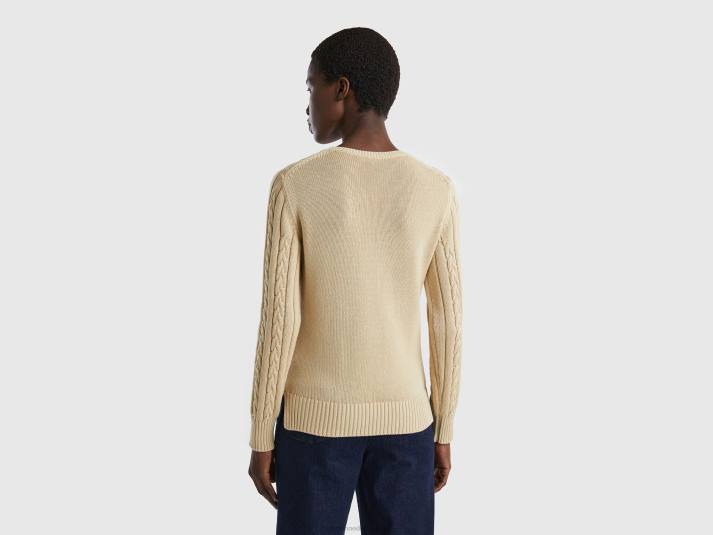 vrouwen Benetton kabel gebreide trui 100% katoen beige 4R623618