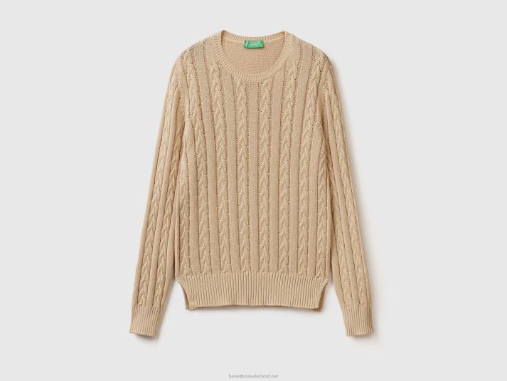 vrouwen Benetton kabel gebreide trui 100% katoen beige 4R623618