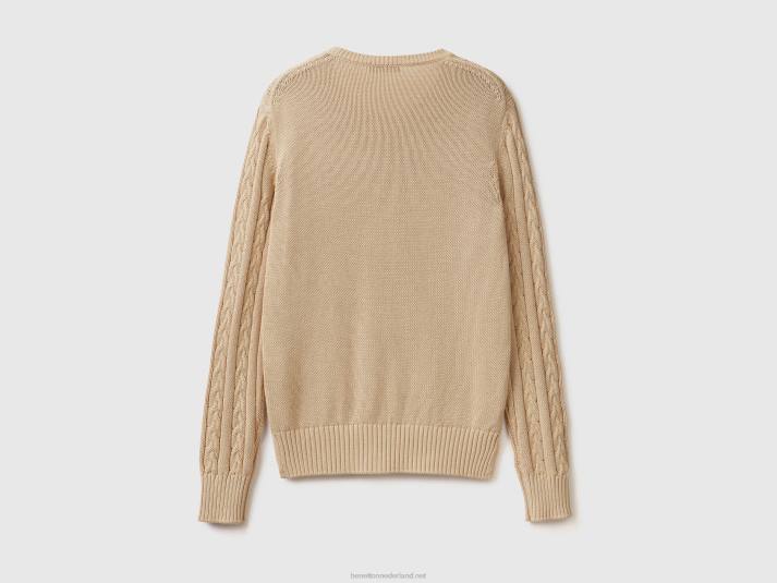 vrouwen Benetton kabel gebreide trui 100% katoen beige 4R623618