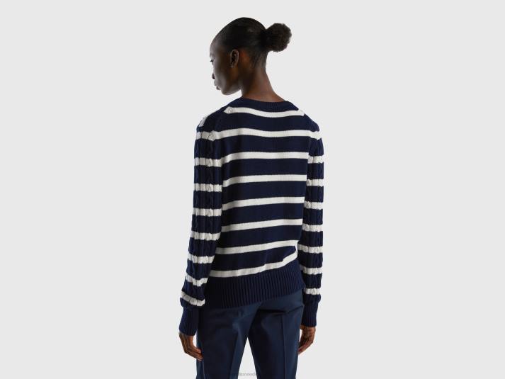 vrouwen Benetton kabel gebreide trui 100% katoen donkerblauw 4R62230