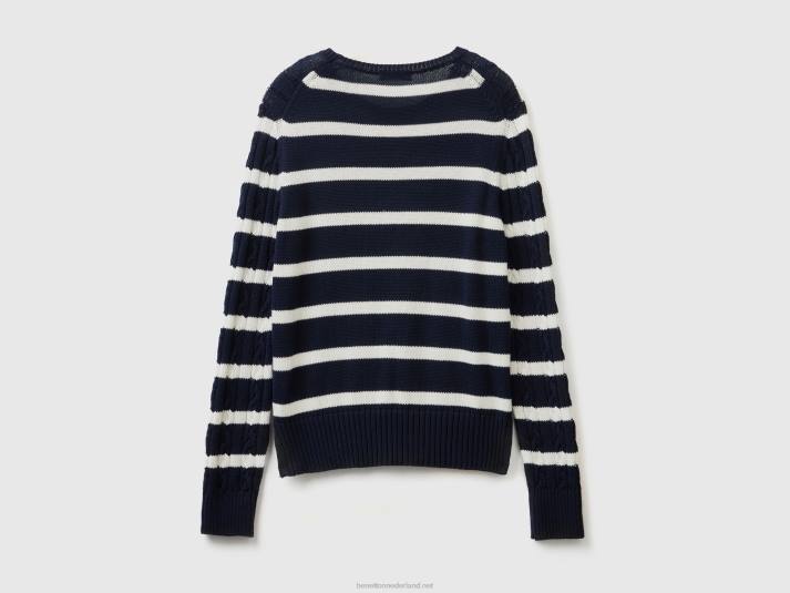 vrouwen Benetton kabel gebreide trui 100% katoen donkerblauw 4R62230