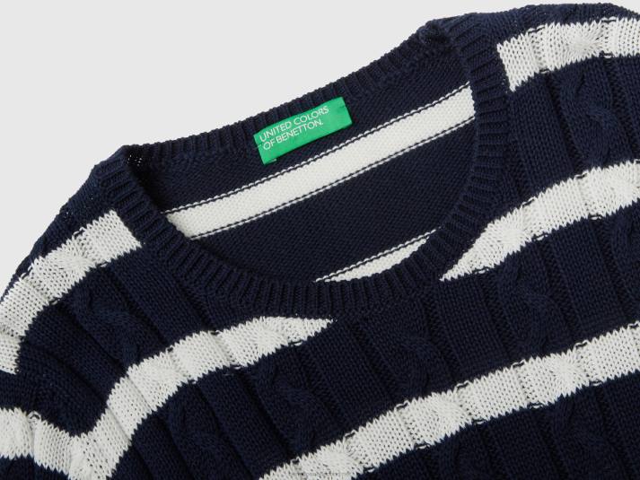 vrouwen Benetton kabel gebreide trui 100% katoen donkerblauw 4R62230