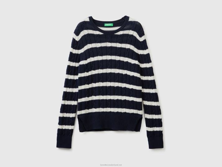 vrouwen Benetton kabel gebreide trui 100% katoen donkerblauw 4R623705